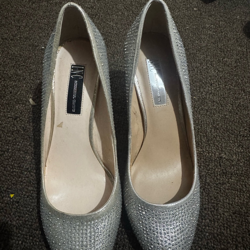 INC International Concepts Silver Heels with Sparkly Finish
